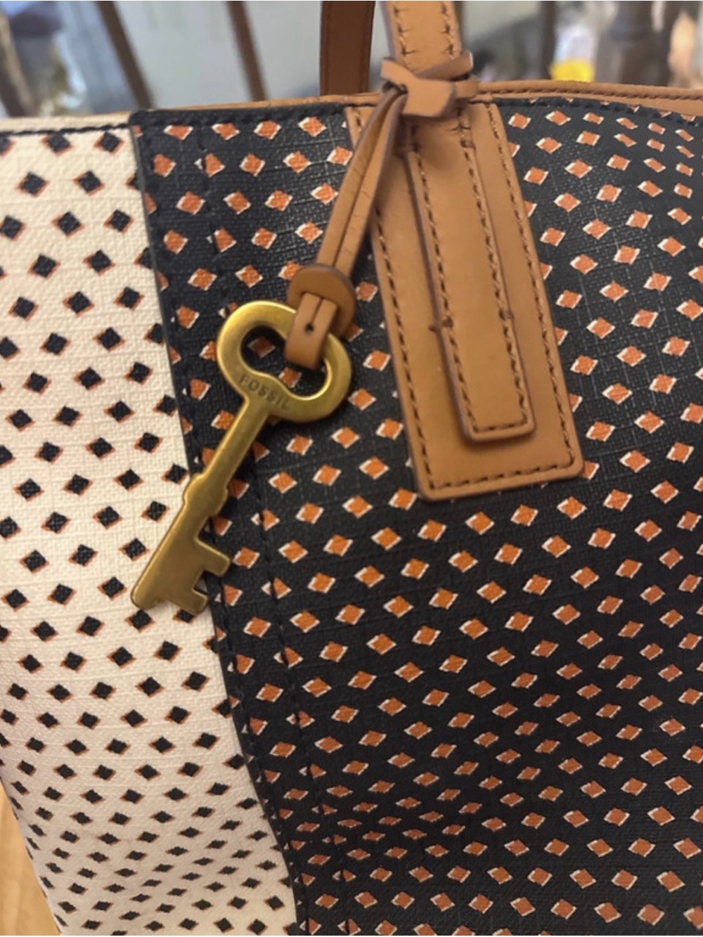Fossil Two-Tone Perforated Tote in Black, White & Tan